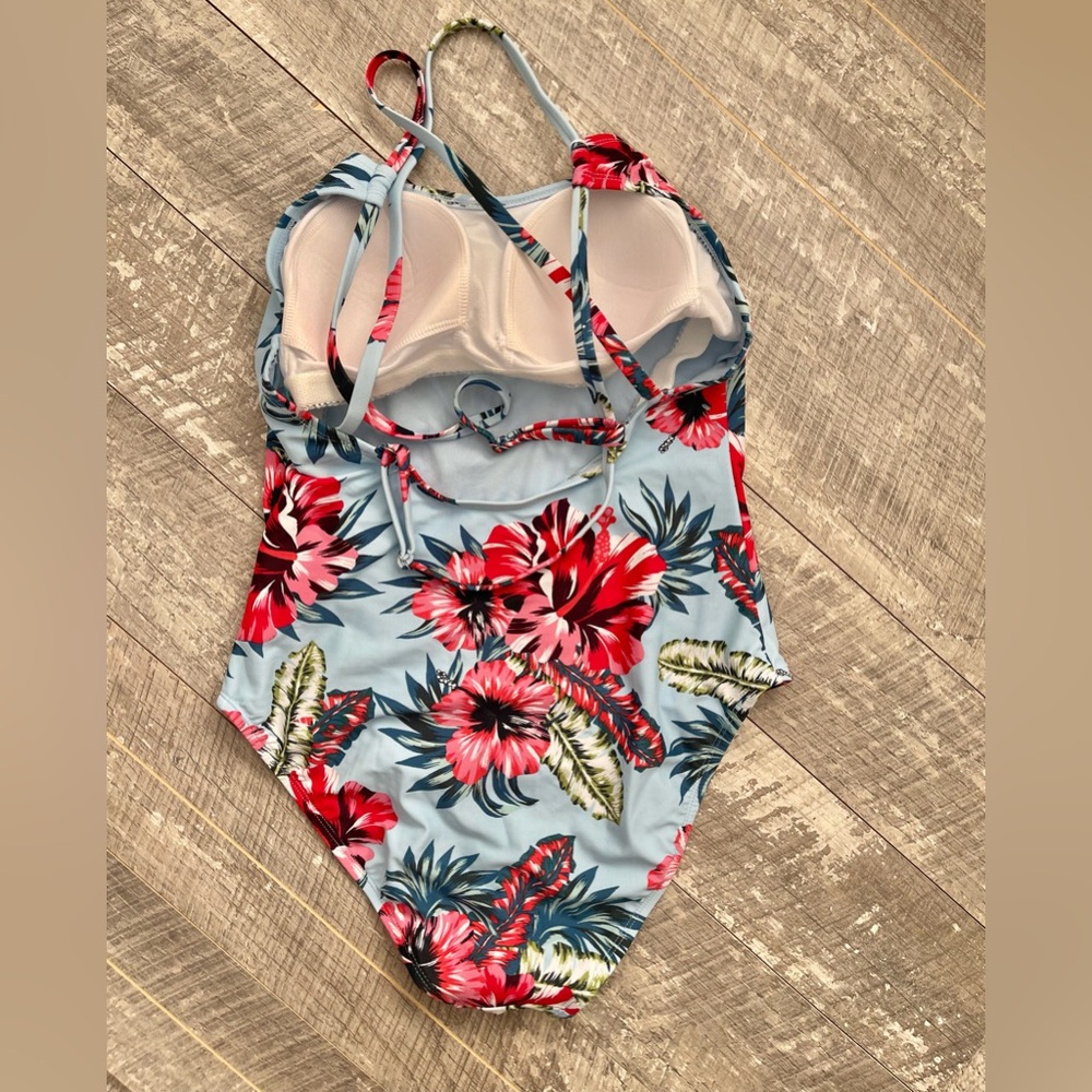 Kona Sol Blue Tropical One-Piece Medium Coverage Padded Swimsuit - NWT - Picture 2 of 7